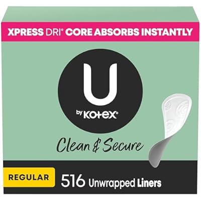 U by Kotex Clean & Secure Panty Liners, Light Absorbency, Regular Length, 516 Count 4 Packs of 129 Packaging May Vary