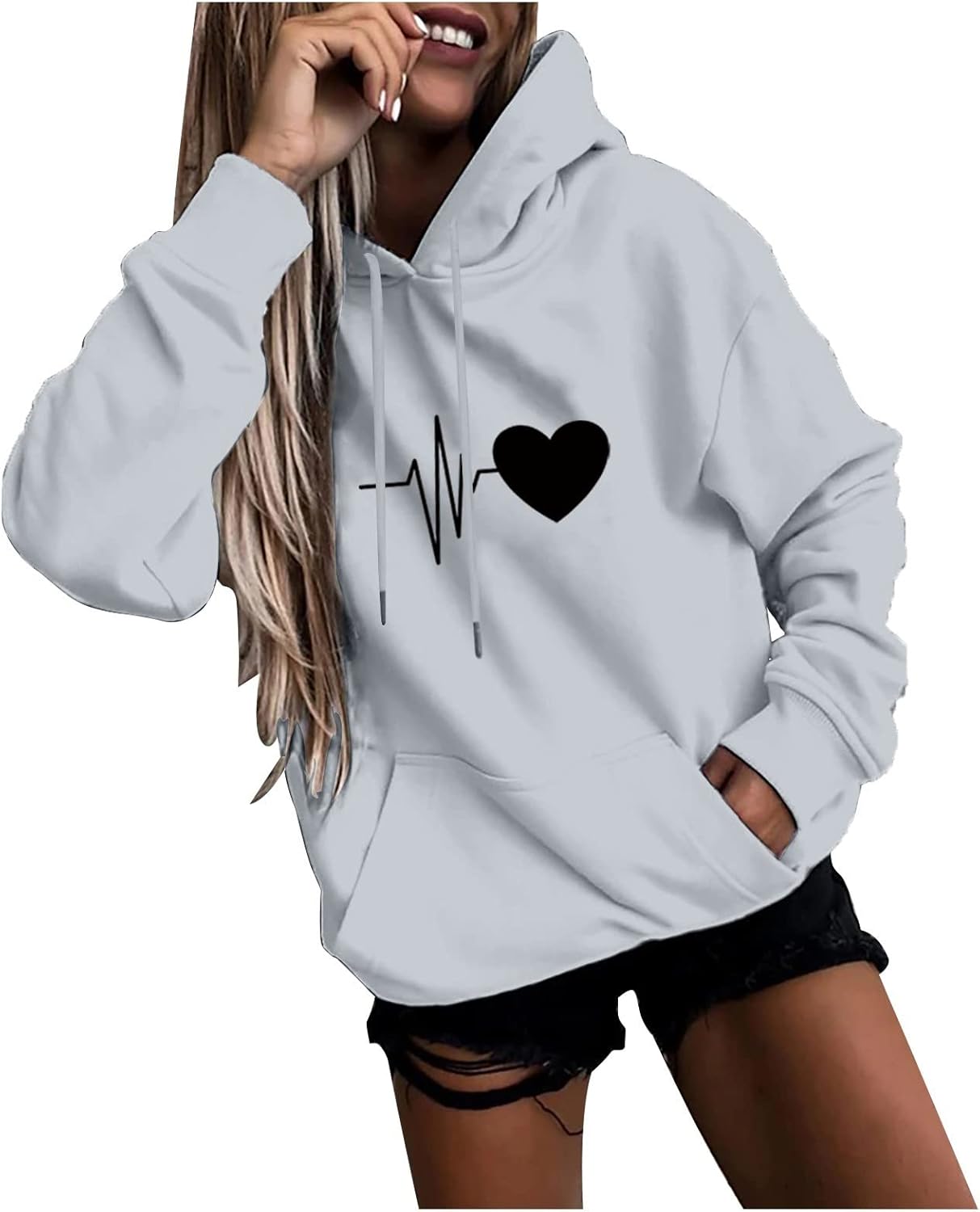 STAOEDU Women Basic Stylish Sweatshirt with Hood Womens Casual Drawstring Long Sleeve Tops Thermal Hoodie with Pockets
