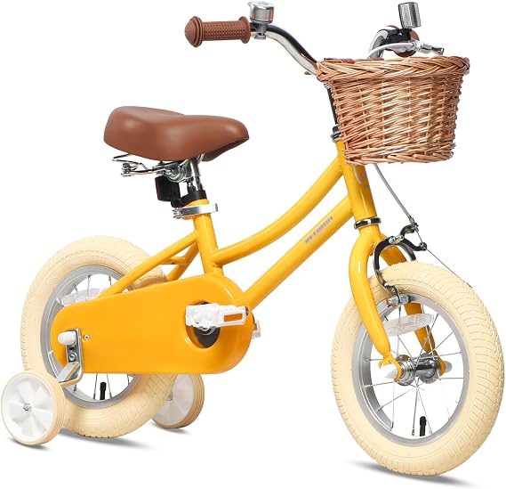 Petimini Vintage Kids Bike for Girls, 1220 Inch Classic Bicycle with Wicker Basket & Bell, High Tensile Steel Frame, Training Wheels (1218), 85% Pre-Assembled, Retro Bike for Outdoor Riding