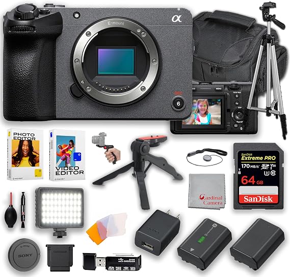 Sony FX30 Digital Cinema Camera | 26MP | LED Video Light, 64GB Memory, 50 Inch Tripod, Grip Tripod, Extra Battery & More